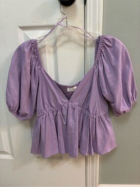 Lilac Puff-Sleeve Peplum Blouse - Women